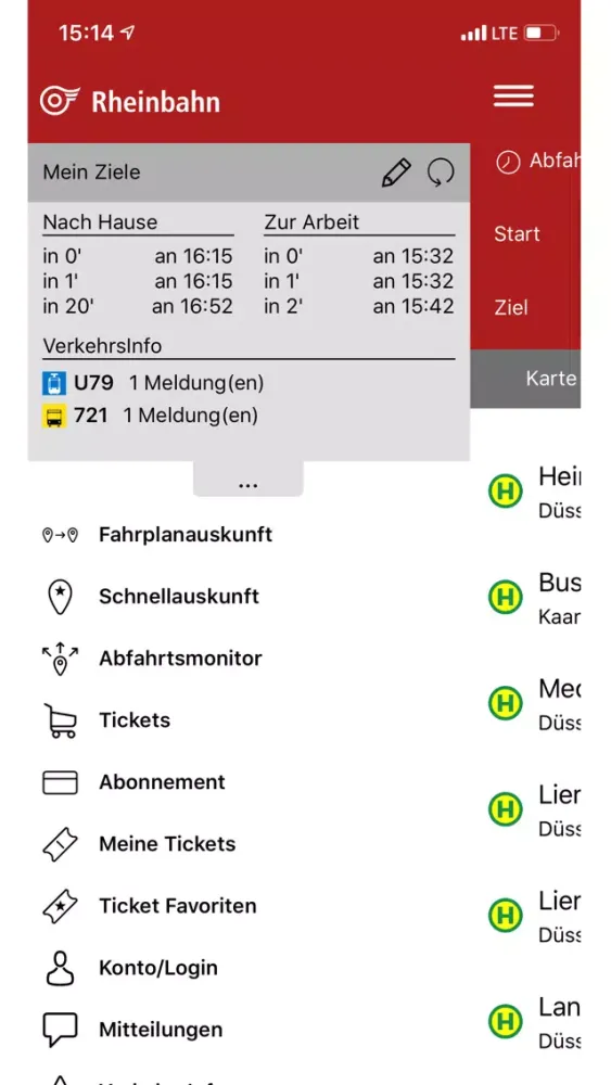 Rheinbahn Fahrplanauskunft Screenshots