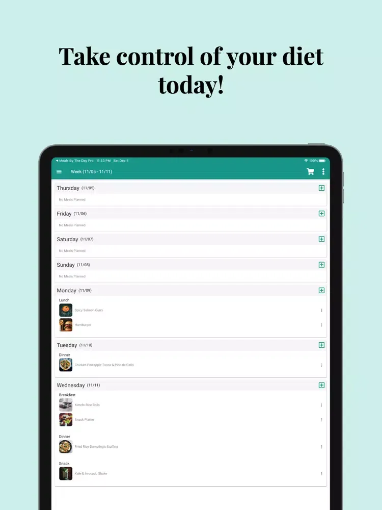 Meals By The Day Pro iPad 應用截圖