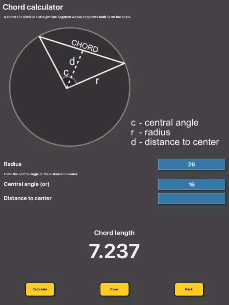 Скриншоты Chord length calculator circle iPad 