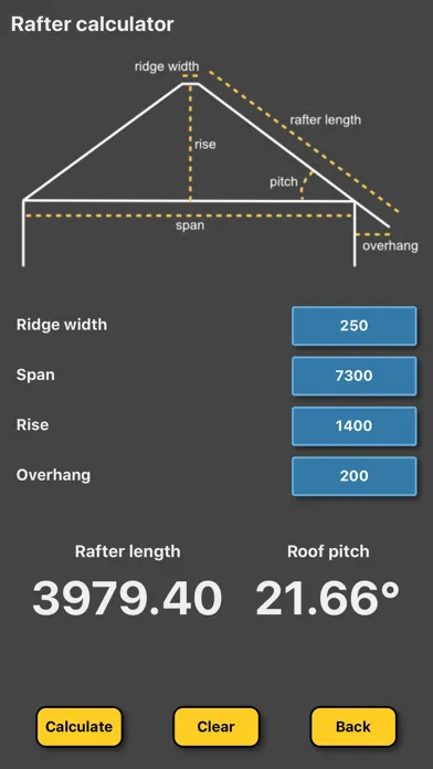 Rafter & roof pitch calculator Screenshots