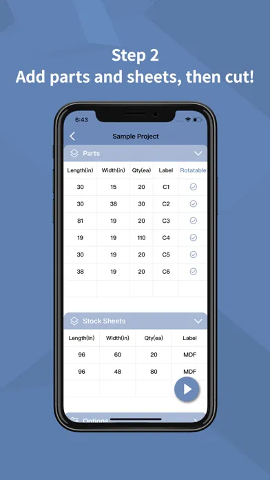 Captures d'écran de SheetCut Optimizer - Carpenter