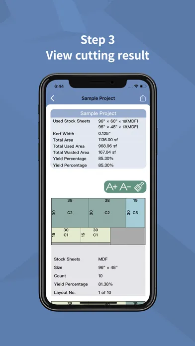 Captures d'écran de SheetCut Optimizer - Carpenter