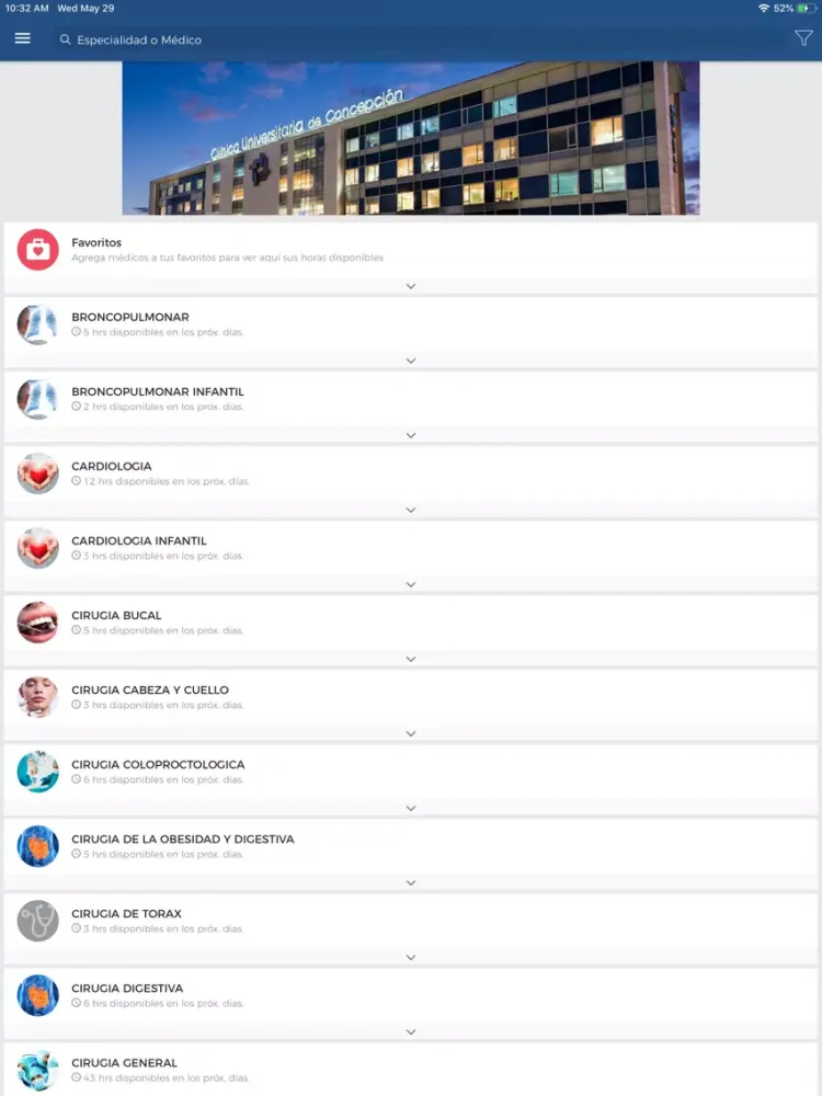 Tangkapan layar Clínica Univ. Concepción iPad 