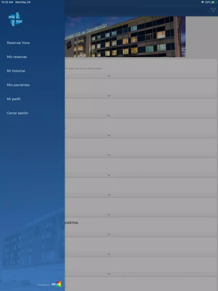 Tangkapan layar Clínica Univ. Concepción iPad 