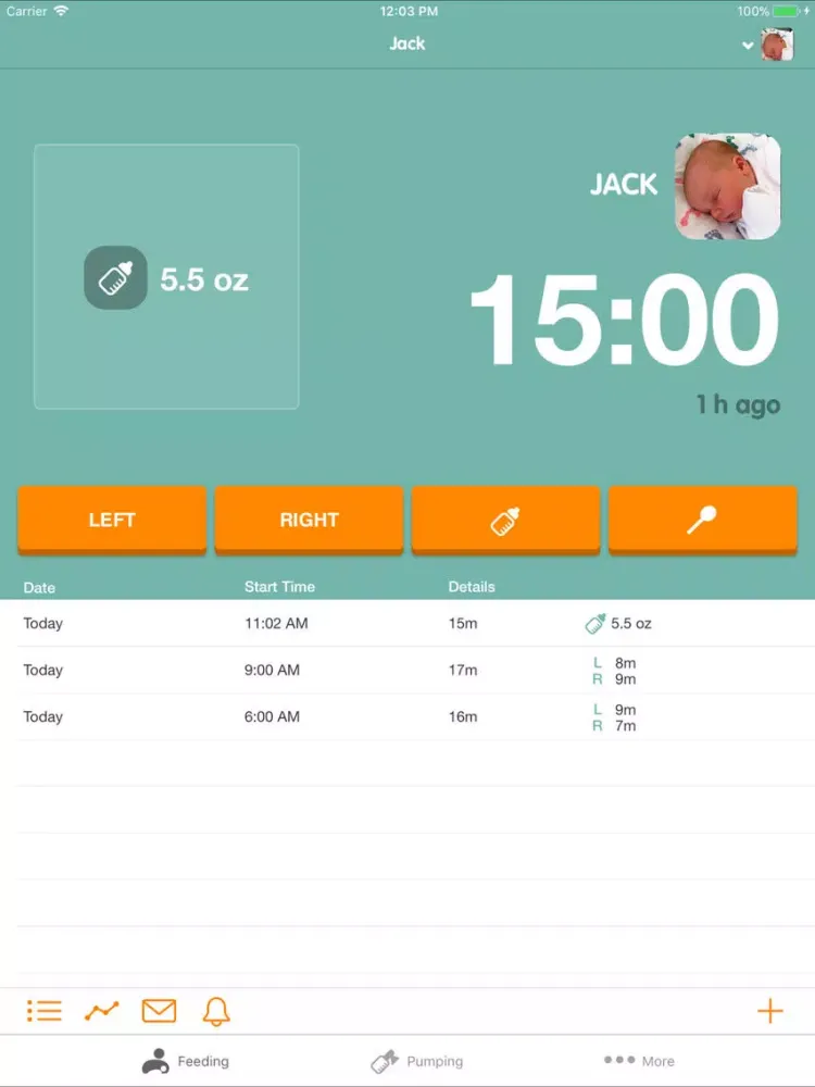 Captures d'écran de Sprout Feeding Tracker iPad 