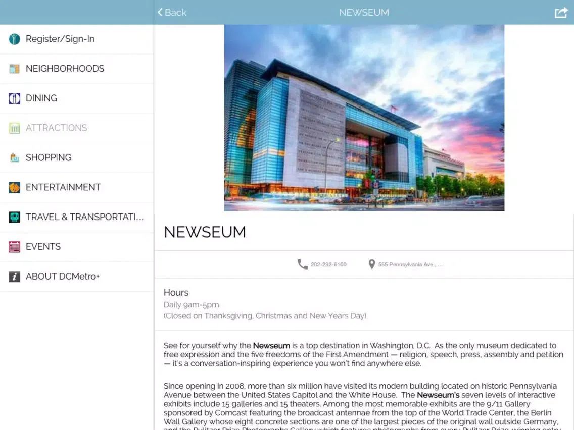 Washington Guide by DC Metro+ iPad  스크린샷
