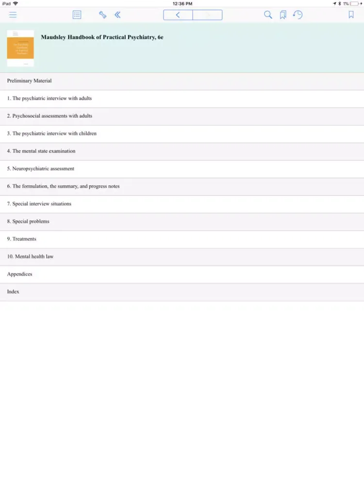Tangkapan layar Maudsley HB Prac Psychiatry 6E iPad 