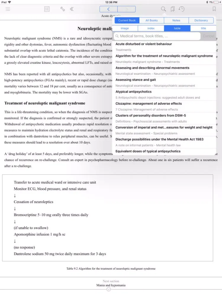 Tangkapan layar Maudsley HB Prac Psychiatry 6E iPad 