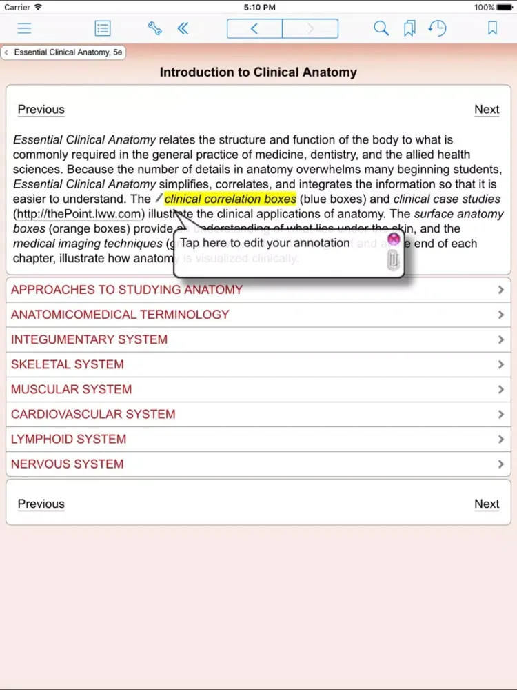 Capturas de tela do Essential Clinical Anatomy, Fifth Edition iPad 
