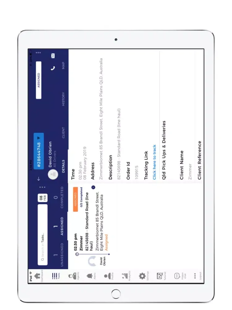 Tangkapan layar Medi Freight tTask View iPad 