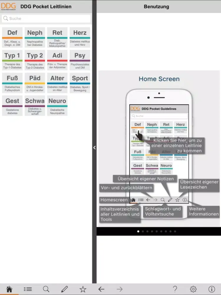 Capturas de tela do DDG Pocket Guidelines iPad 