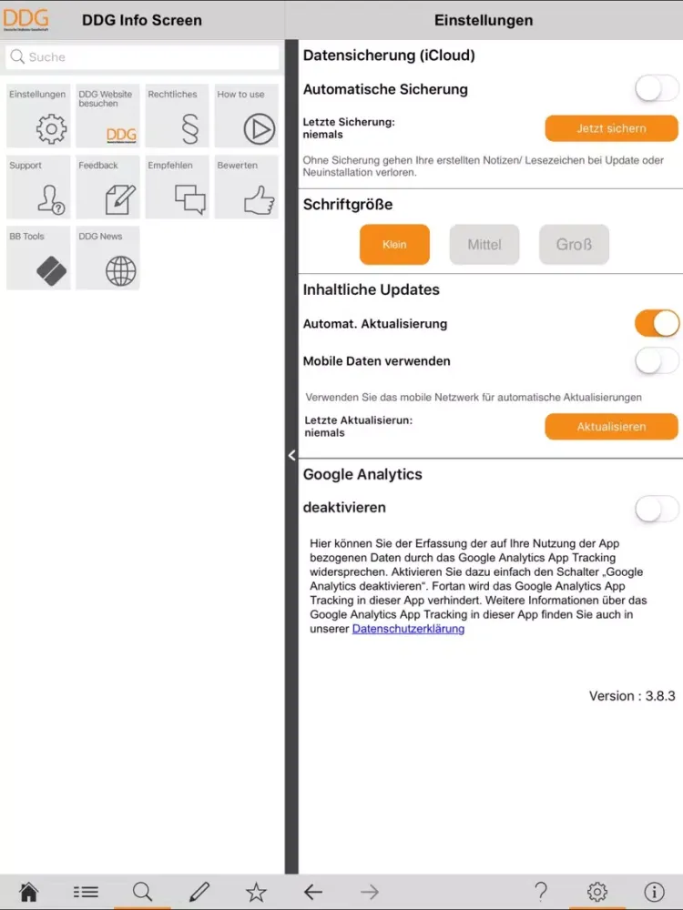 Capturas de tela do DDG Pocket Guidelines iPad 