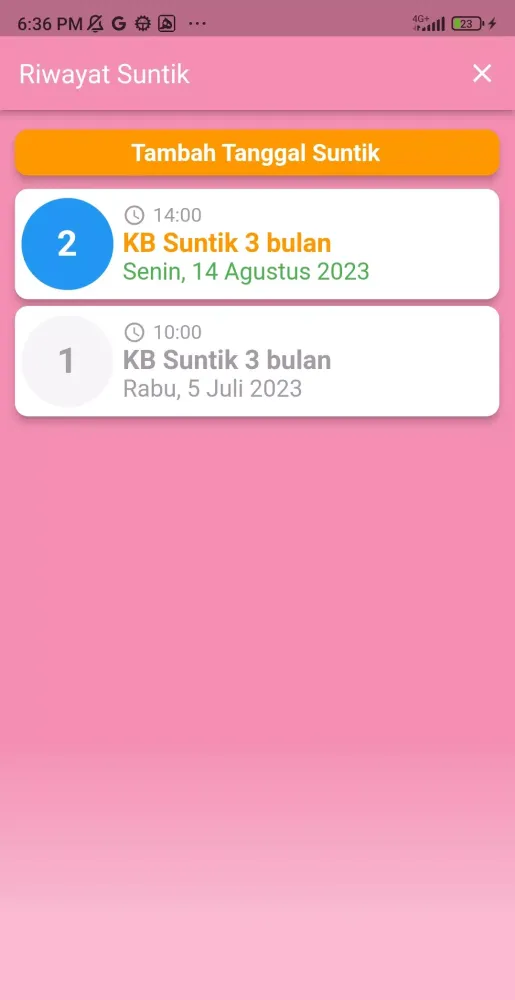 Screenshot di Kalender KB Suntik