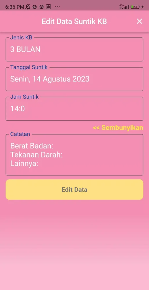 Screenshot di Kalender KB Suntik