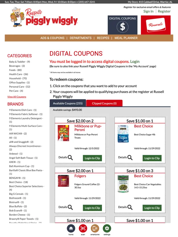 Tangkapan skrin Russell's Piggly Wiggly iPad 