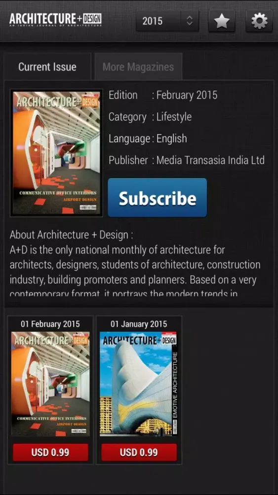 Tangkapan skrin Architecture + Design magazine