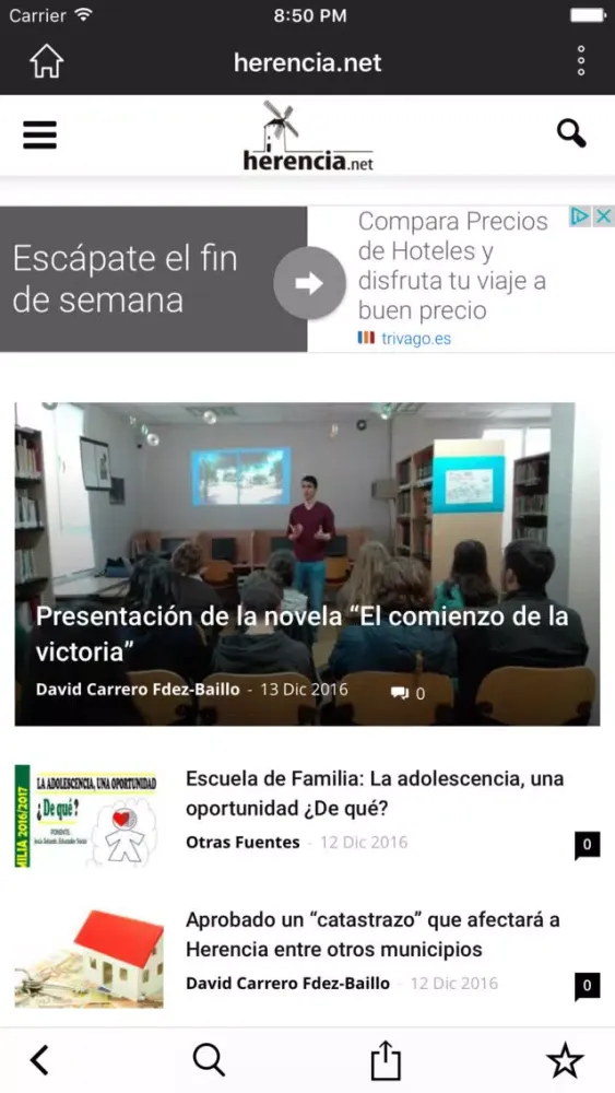 Capturas de tela do Herencia.net, diario de información de La Mancha