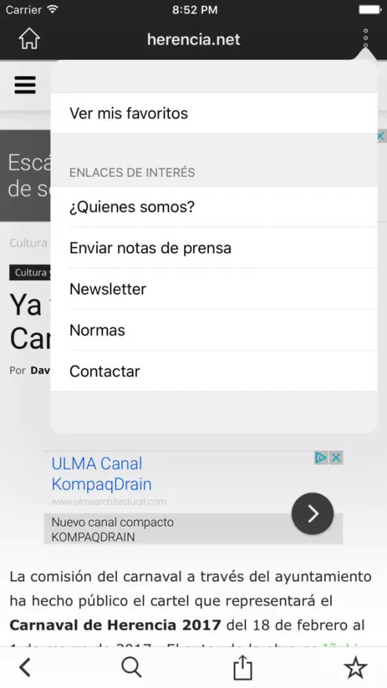 Capturas de tela do Herencia.net, diario de información de La Mancha