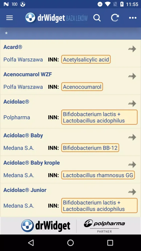 Zrzuty ekranu DrWidget Baza Leków