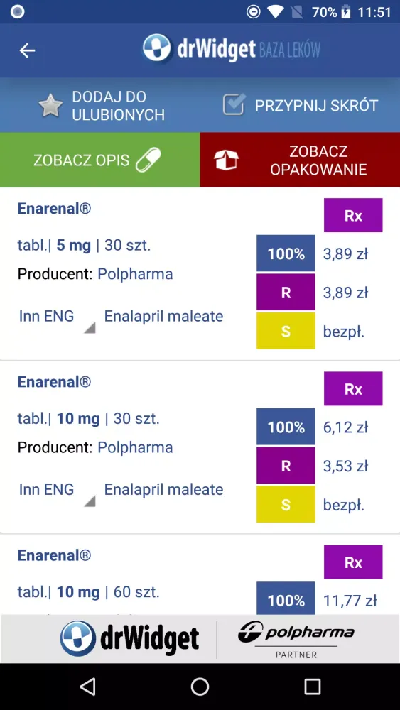 Zrzuty ekranu DrWidget Baza Leków