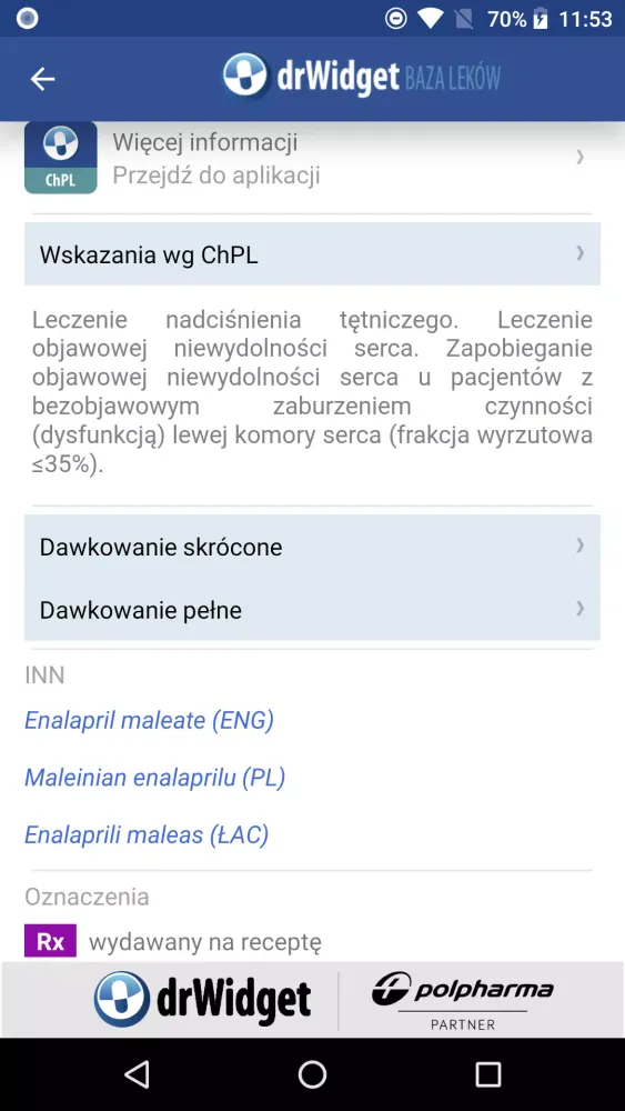 Zrzuty ekranu DrWidget Baza Leków