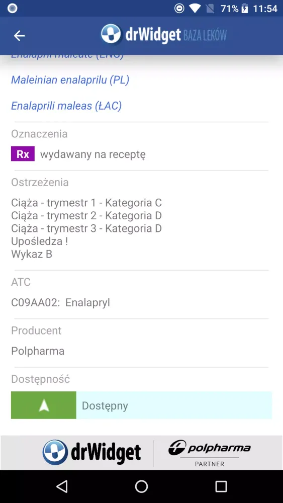 Zrzuty ekranu DrWidget Baza Leków
