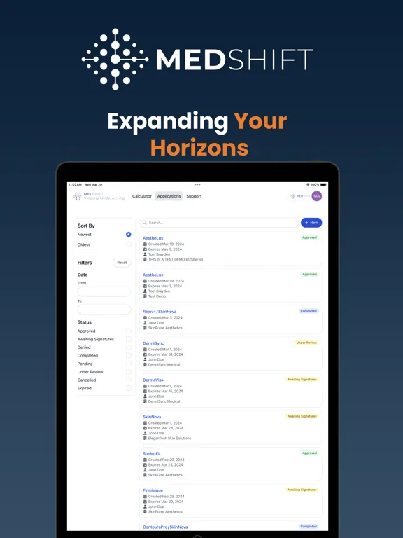 Capturas de tela do MedShift Velocity Underwriting iPad 