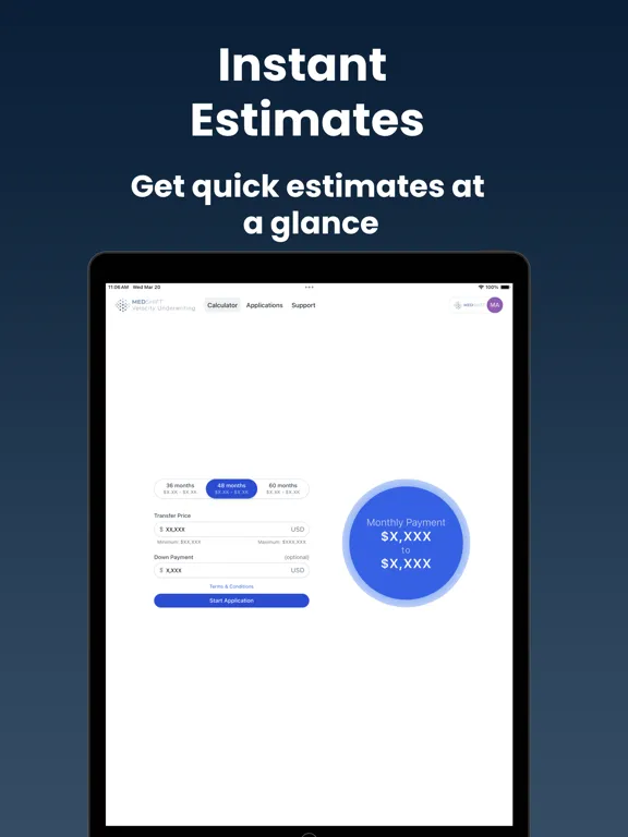 Capturas de tela do MedShift Velocity Underwriting iPad 