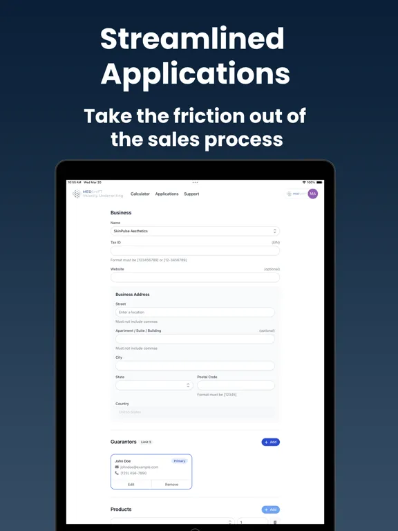 Capturas de tela do MedShift Velocity Underwriting iPad 