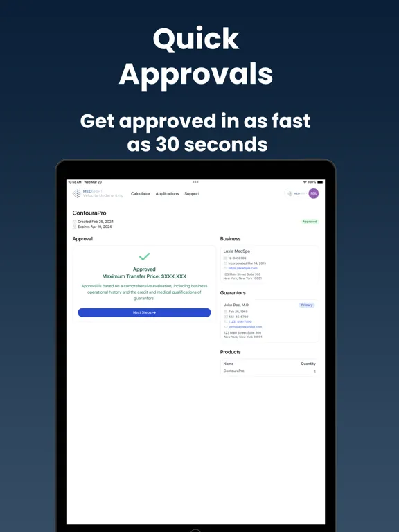 Capturas de tela do MedShift Velocity Underwriting iPad 