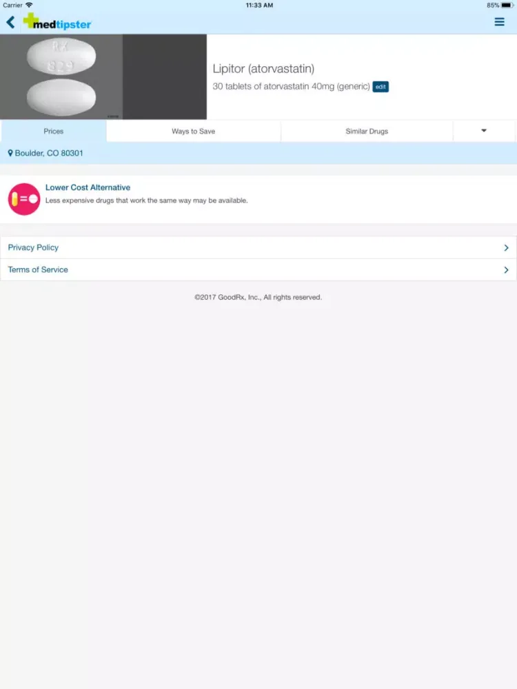 Tangkapan skrin Medtipster iPad 