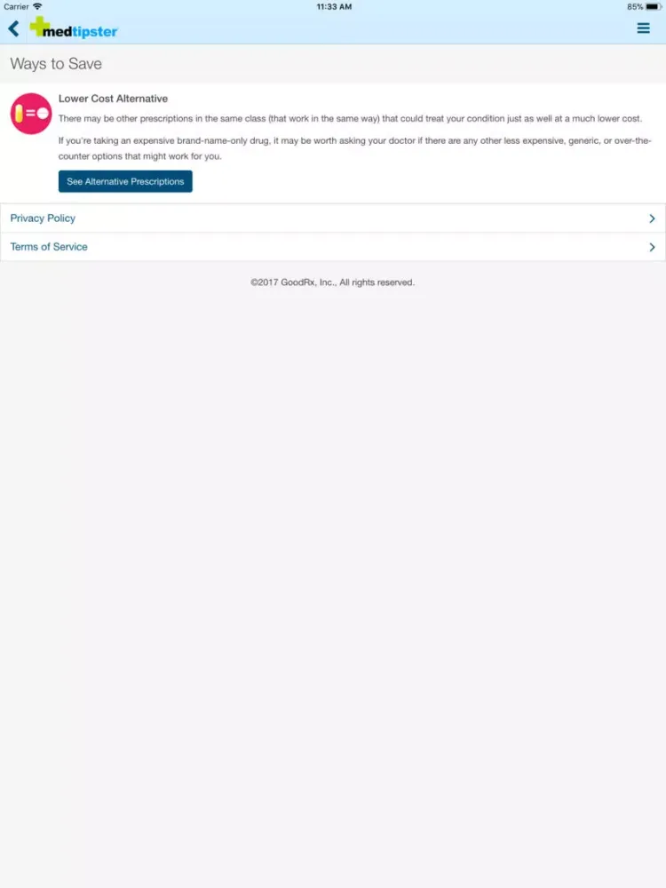 Tangkapan skrin Medtipster iPad 
