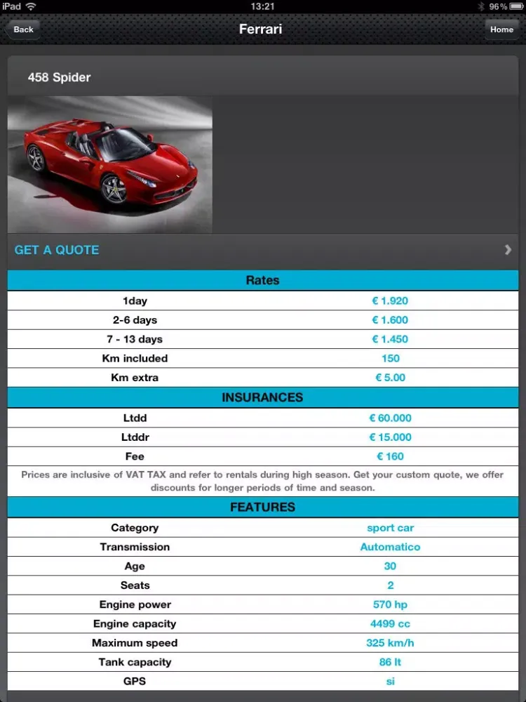 Tangkapan skrin PRIMERENT - Exclusive rent a car iPad 