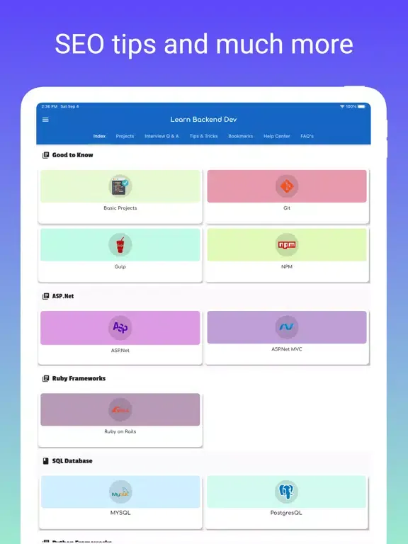Learn Backend Development iPad  Screenshots