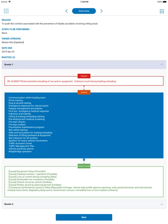 Ảnh chụp màn hình của Risk Management iPad 