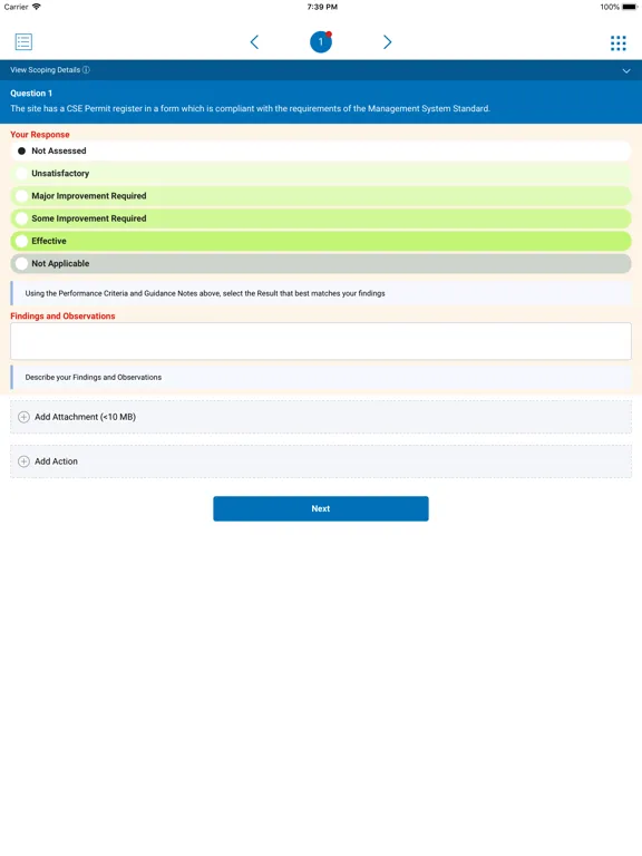 Ảnh chụp màn hình của Risk Management iPad 