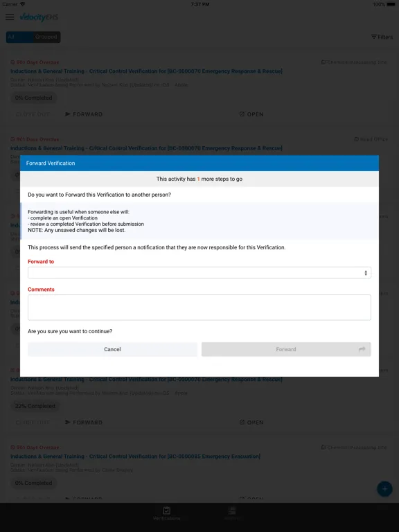 Ảnh chụp màn hình của Risk Management iPad 