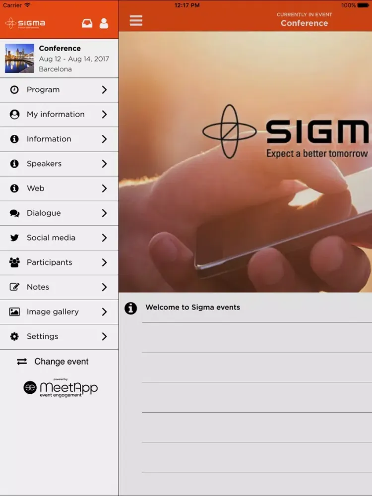 ภาพหน้าจอของ Sigma Events iPad 