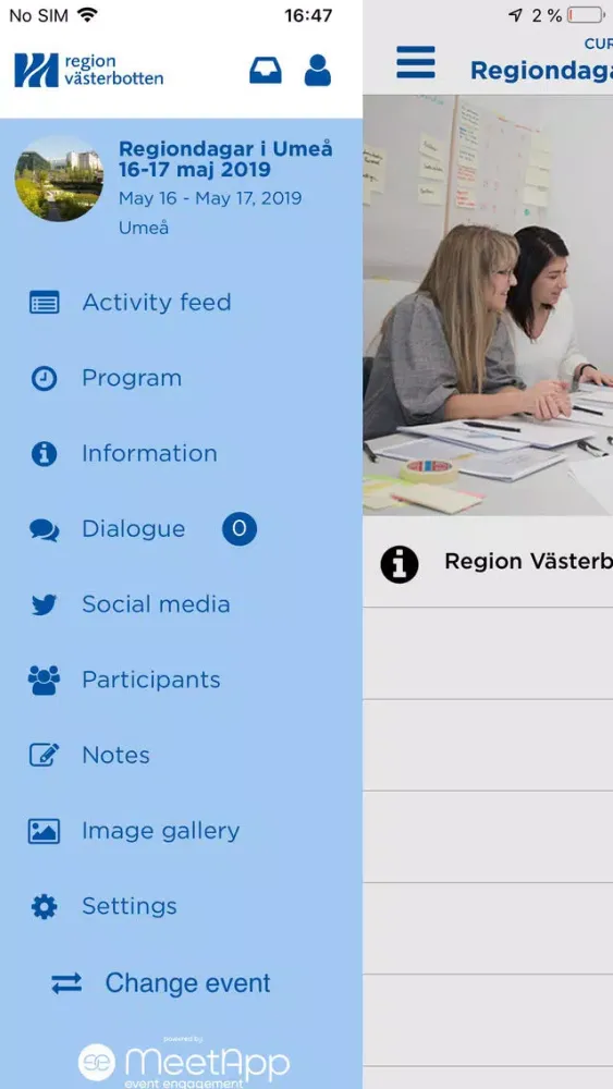 Capturas de tela do Region Västerbotten Möten