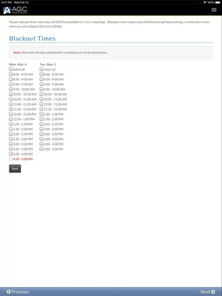 Tangkapan layar AGC Conferences iPad 