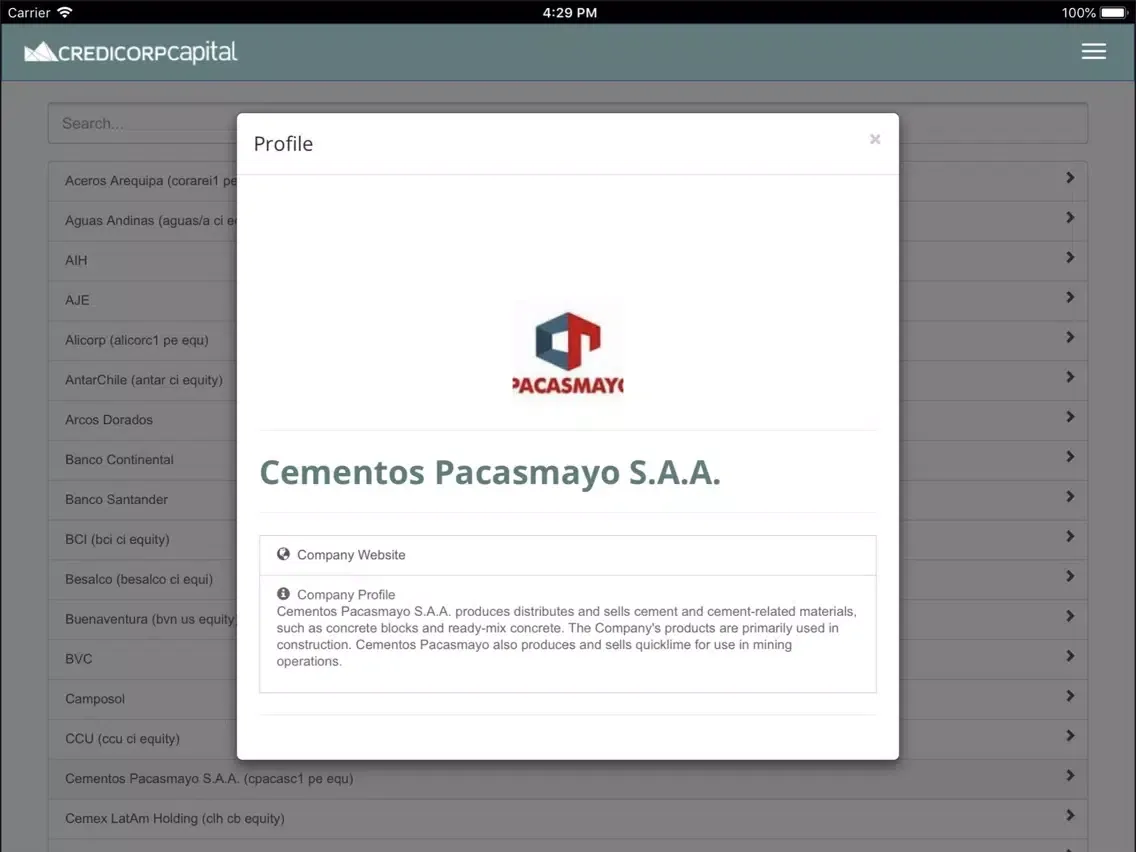ภาพหน้าจอของ Credicorp XVI Andean iPad 