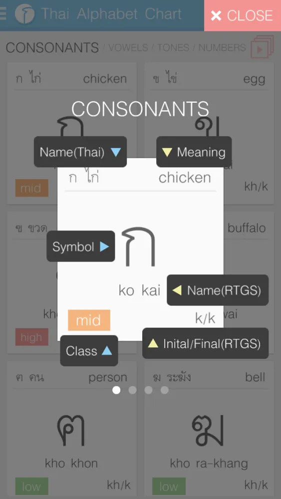 Ảnh chụp màn hình của Thai Alphabet Chart