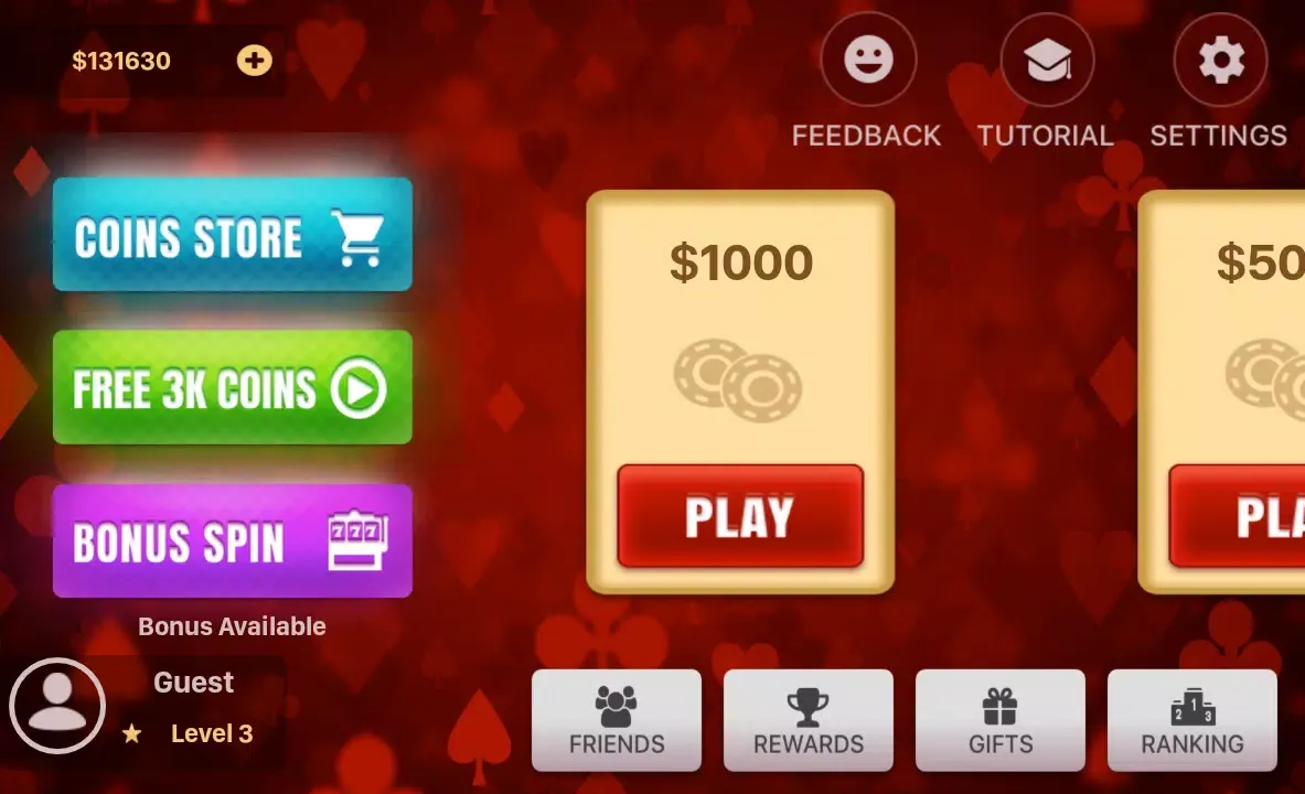 Captures d'écran de Three Card Poker