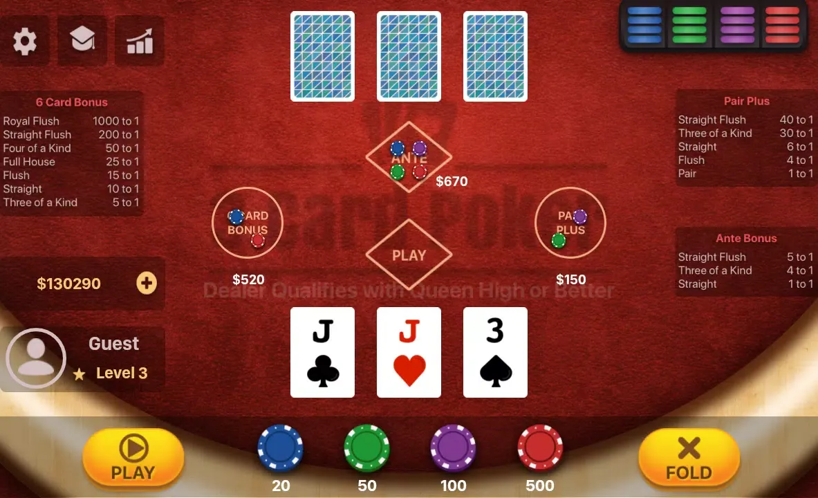 Captures d'écran de Three Card Poker