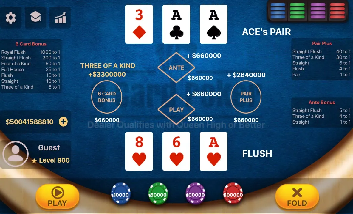 Captures d'écran de Three Card Poker