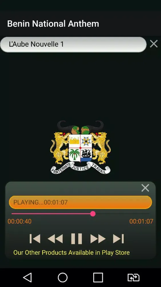 Captures d'écran de Benin National Anthem