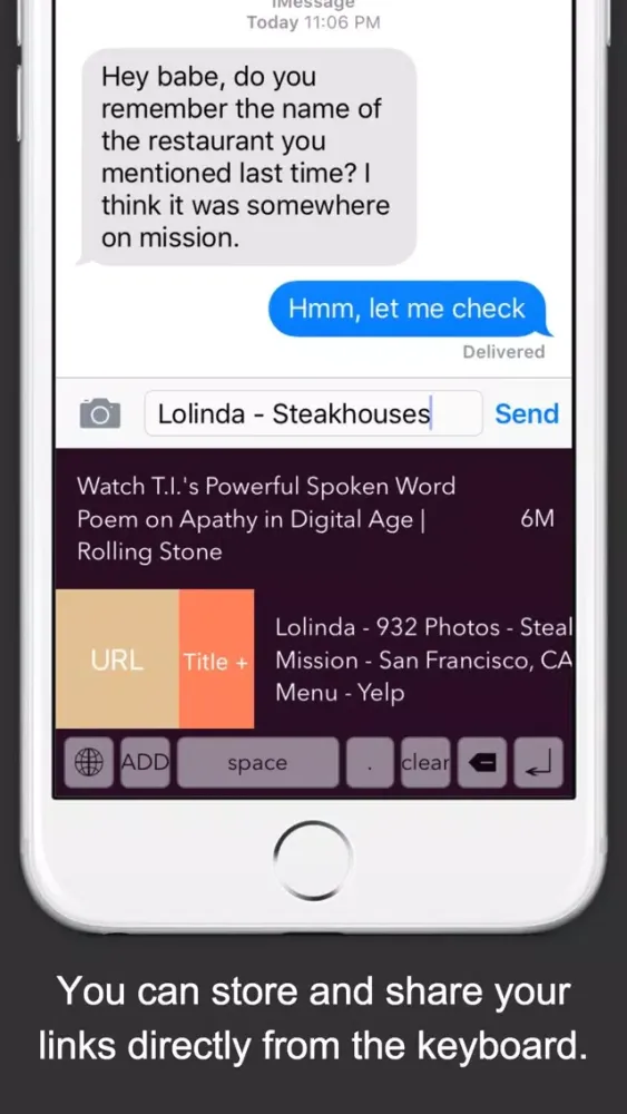 Tangkapan skrin Linky Keyboard - Store and share your favorite links
