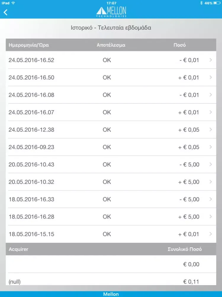 Capturas de tela do MELLON mPOS Application iPad 