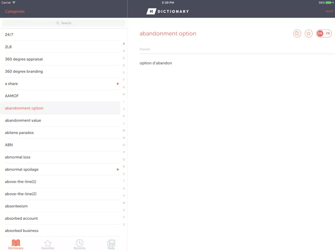 MDictionary Business Eng - Fre iPad  Screenshots