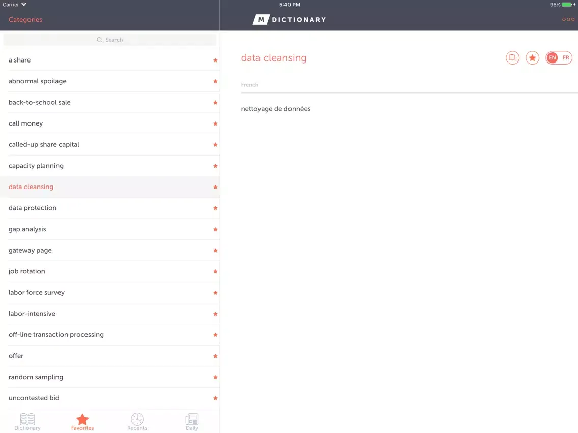 MDictionary Business Eng - Fre iPad  Screenshots